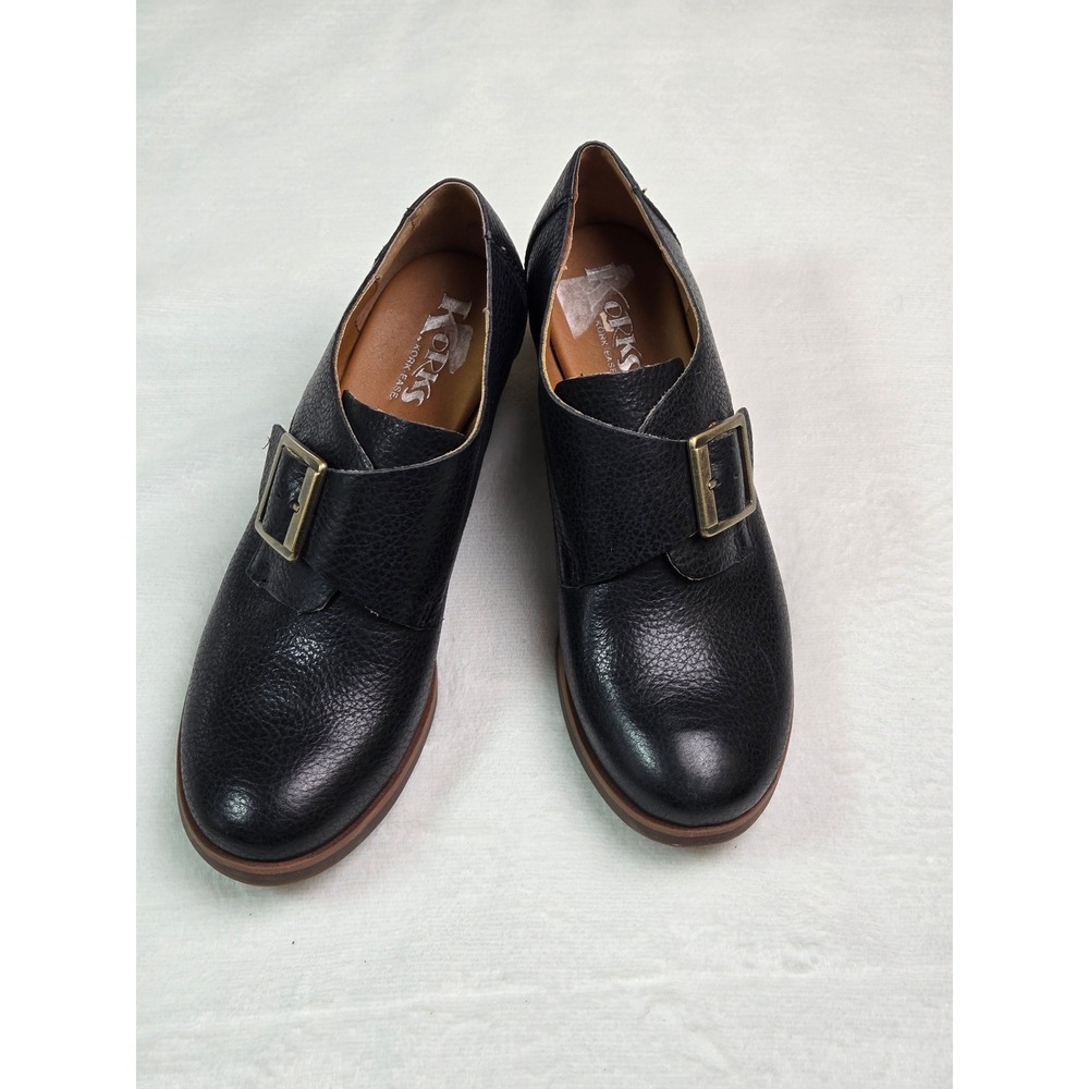 Korks by Kork-Ease Black Pebbled Leather Monk Strap Block Heels  9.5M Minimalist